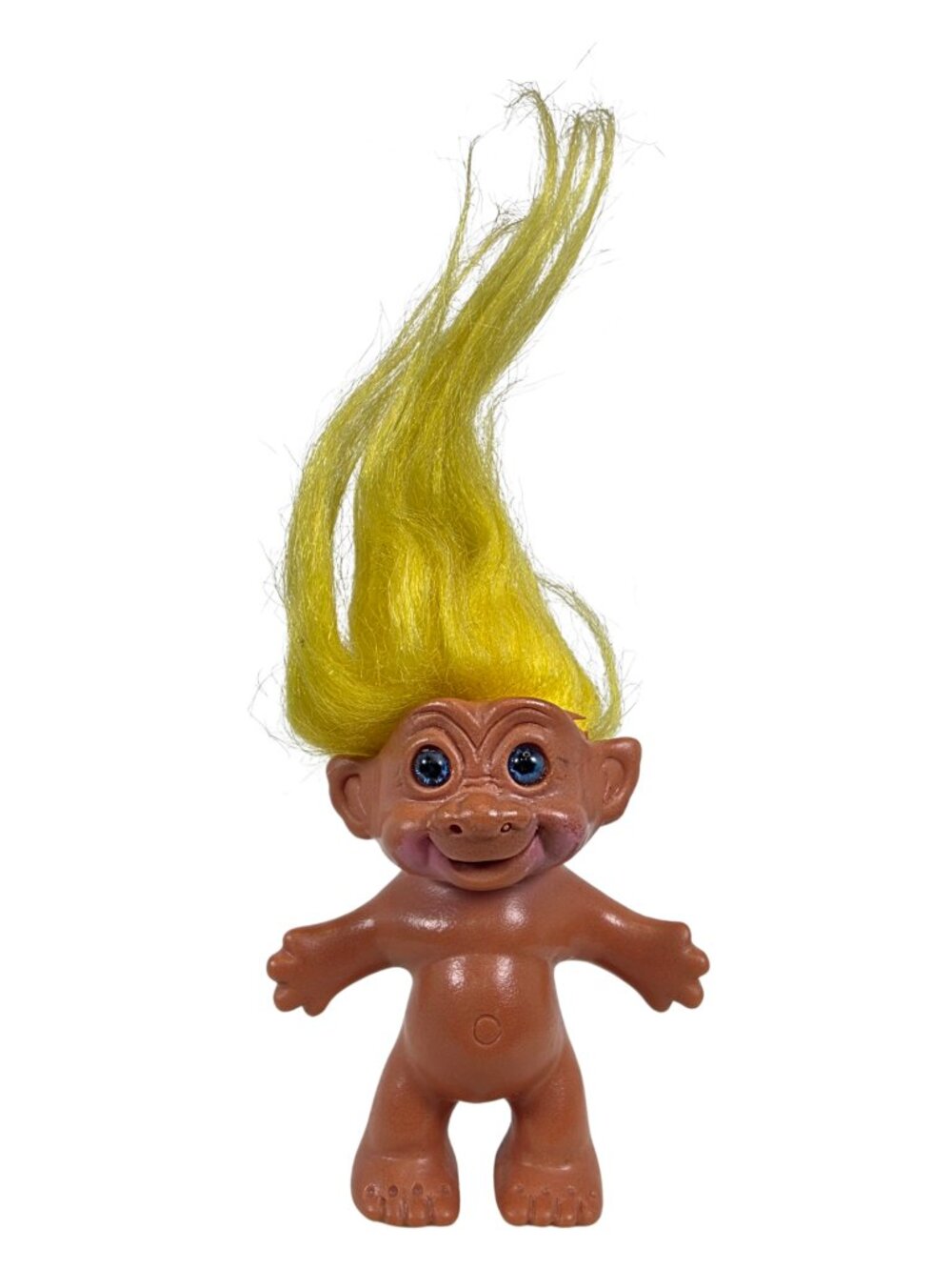 Vintage Mini Troll Doll 2.5" Yellow Hair Blue Eyes Made in Korea 90s Retro Toy